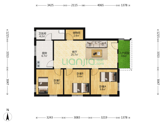中山西路 3室1厅1卫 86平方