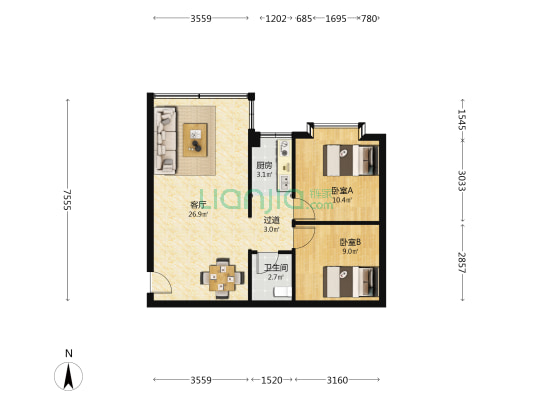 星华居 2室1厅1卫 63平方