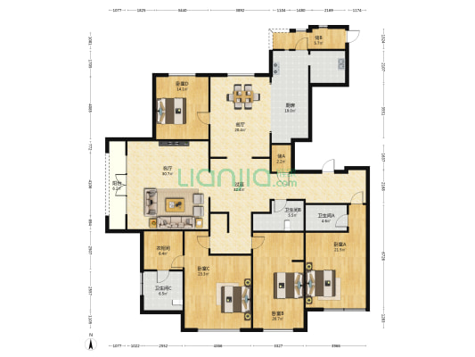 天玺公馆 4室2厅3卫 274平方