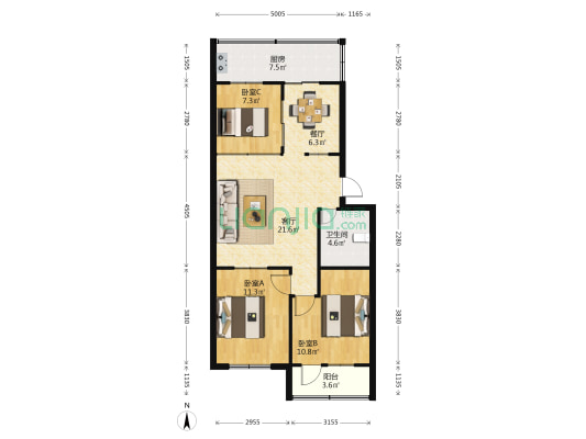 祥和小区 3室2厅1卫 86平方