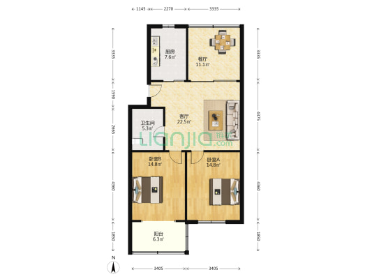 康乐花园(浦东) 2室2厅1卫 97平方