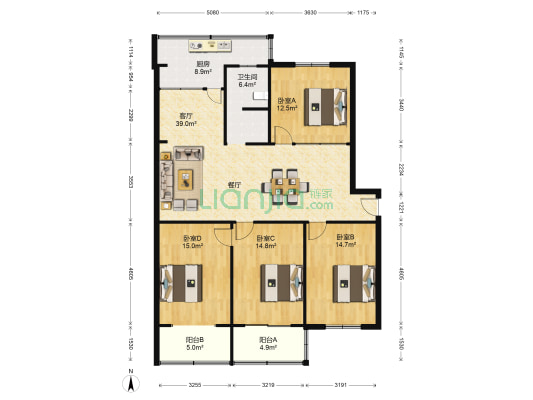 宏丰苑 4室1厅1卫 135平方