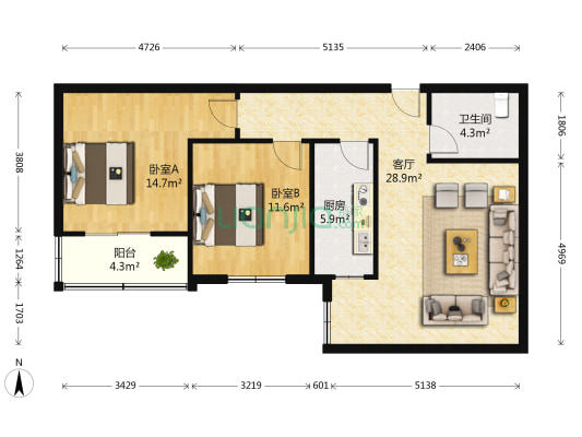 海右重华 2室1厅1卫 94平方