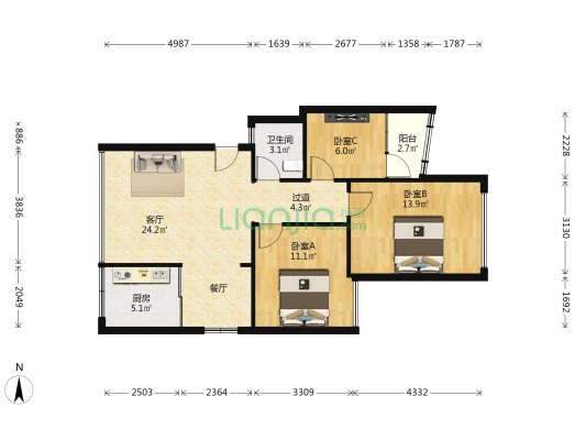 北站新村 3室1厅1卫 83平方