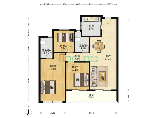 滨江滨涛映月 3室1厅2卫 107平方