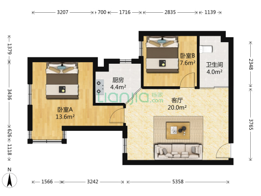 江南一号 2室1厅1卫 72平方