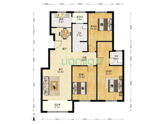 清河湾 3室1厅2卫 141平方