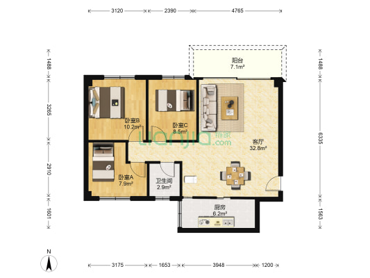 祥景花园C区 3室1厅1卫 88平方