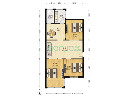 中亚大楼 3室2厅1卫 88平方