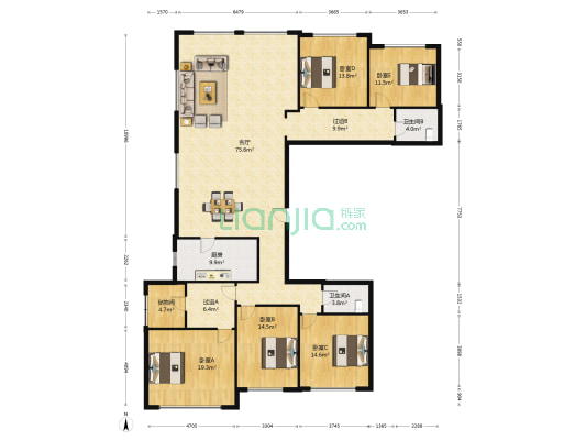 龙湖水晶郦湾 5室1厅2卫 251平方