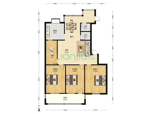 金发小区 4室1厅2卫 135平方