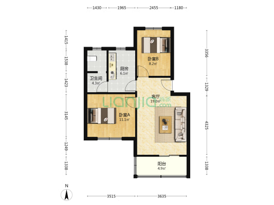 渤海花园 2室1厅1卫 68平方