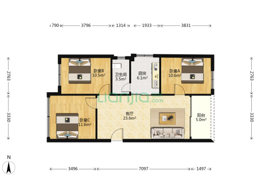 继枚路 3室1厅1卫 82平方