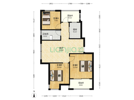 海伦堡棠锦 3室1厅1卫 89平方