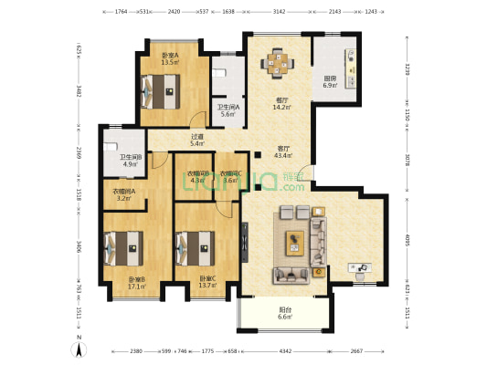 美的梧桐庄园 3室2厅2卫 175平方