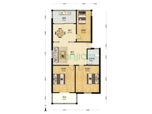 昌盛楼 3室2厅1卫 104平方