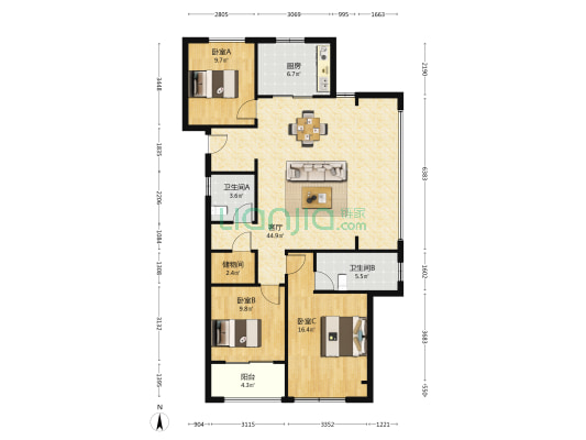绿城春月江澜 3室1厅2卫 118平方