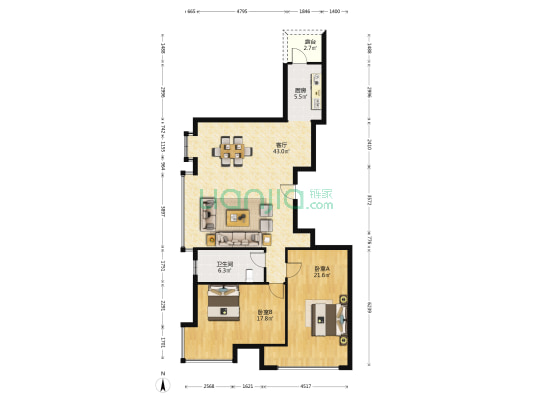太陽世紀廣場 2室1厅1卫 124平方