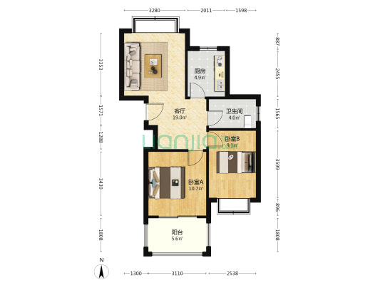 滨海假日C区 2室1厅1卫 66平方