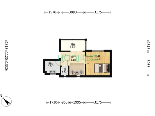 白沙南巷7号 1室1厅1卫 37平方