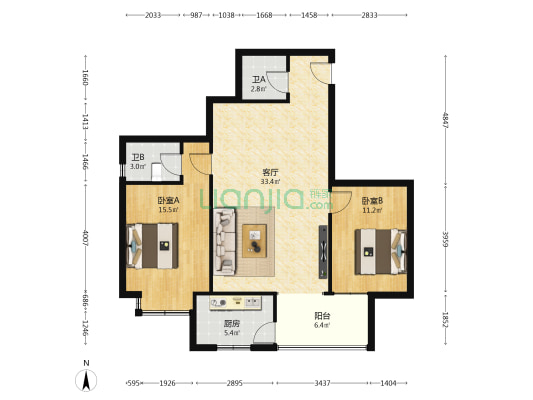 智业大厦 2室1厅2卫 102平方