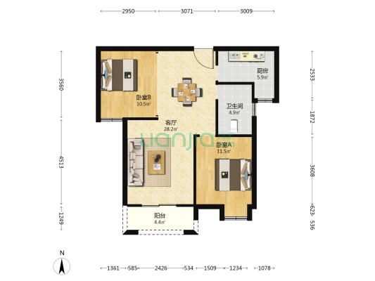 江夏府馨园 2室1厅1卫 92平方