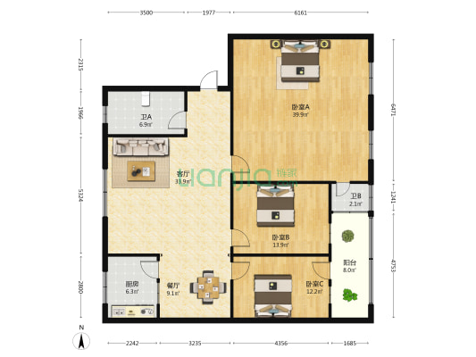 党校家属院 3室2厅2卫 147平方