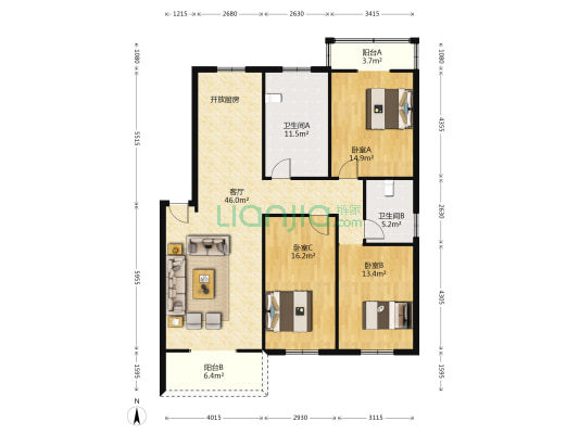福泰苑二期 3室1厅2卫 137平方