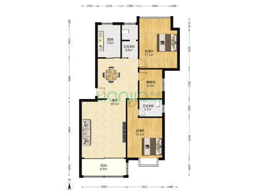 紫薇鑫园 2室1厅2卫 120平方