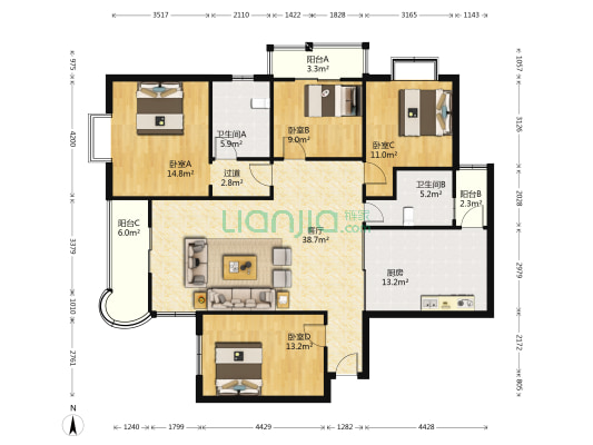 世纪馨港 4室1厅2卫 172平方