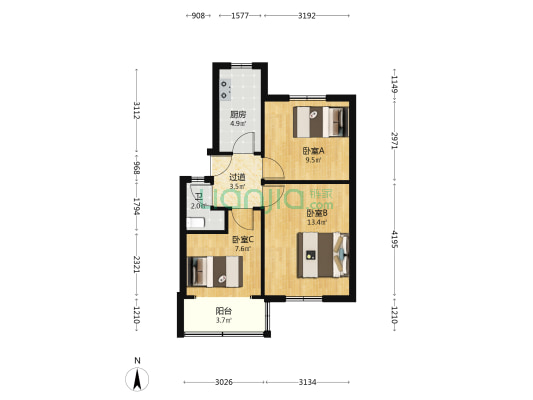 郑州中铁七局职工宿舍 3室0厅1卫 54平方