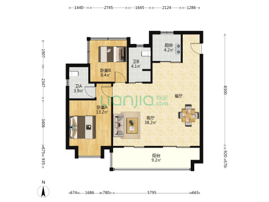 优步学府二期 2室1厅2卫 110平方