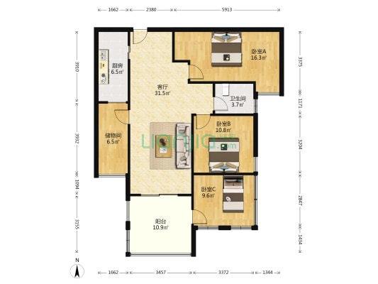 云立方  满五唯一 房东自住的房子诚心出售-户型图