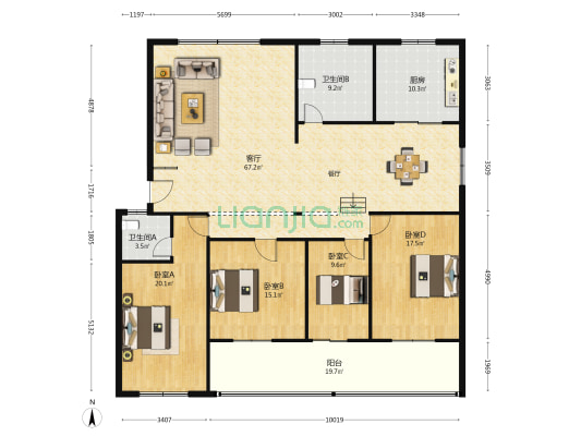 武汉市江夏区市场监督管理局宿舍 4室1厅2卫 188平方