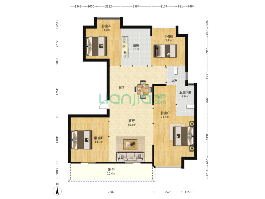 建发臻园 4室1厅2卫 143平方