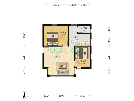 景楼大街7号 2室1厅1卫 53平方