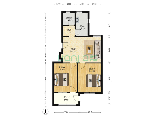 湖南省农业厅宿舍 2室1厅1卫 70平方
