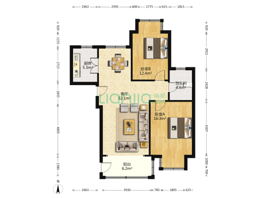 嘉峰大厦 2室1厅1卫 107平方