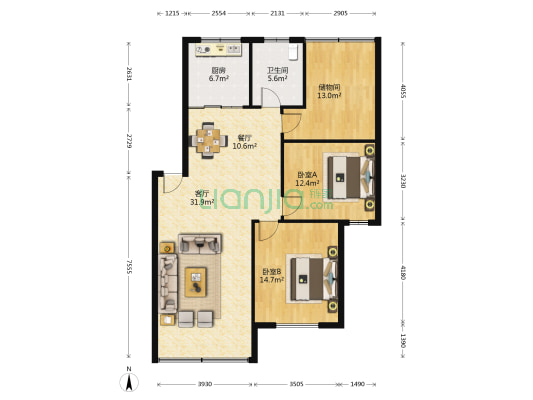 凯瑞景园 2室2厅1卫 88平方