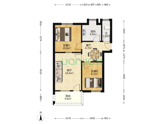 棉麻土厂长宿舍 2室2厅1卫 60平方