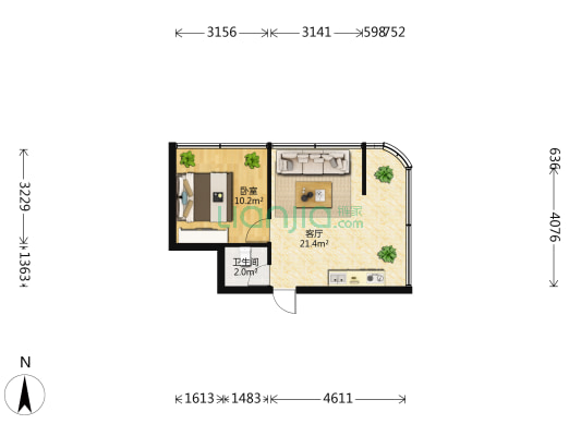 三市街农行宿舍 1室1厅1卫 49平方