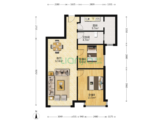 公元壹号二期 2室1厅1卫 89平方