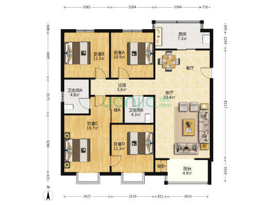 清泽园 4室1厅2卫 145平方
