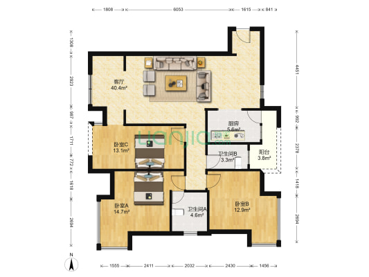 龙领半岛 3室1厅2卫 104平方