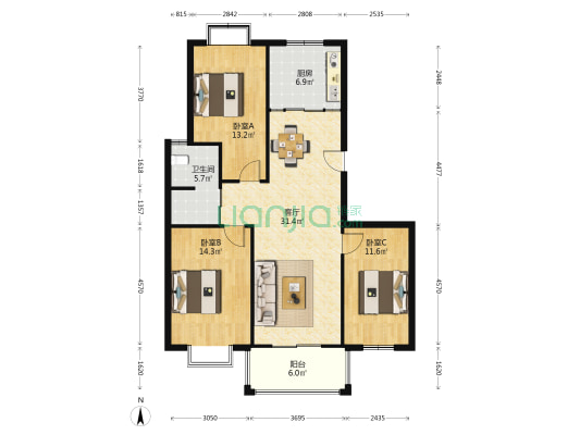 明月苑 3室1厅1卫 116平方