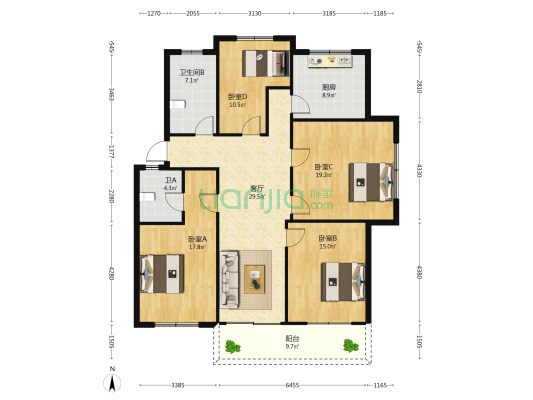 管墅小区 4室1厅2卫 140平方