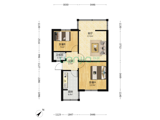共和村 2室1厅1卫 58平方