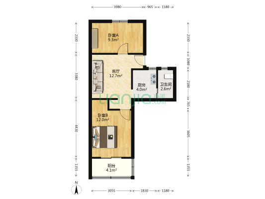 下焦营巷 2室1厅1卫 55平方