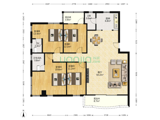 民安楼 4室1厅3卫 160平方