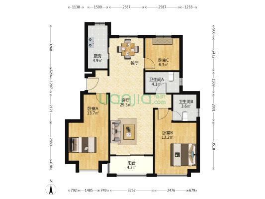世茂云锦璞园 3室1厅2卫 99平方